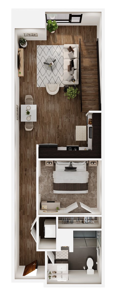Floor plan for 1 bed, 1 bath, 834 sqft